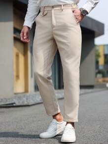 Manfinity Mode Plus Size Men's Casual Solid Color Pocket Straight-Leg Casual Dress Pants, Suitable For Commuting - Khaki - View 6
