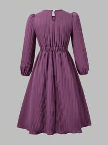 SHEIN Robe élégante et décontractée à manches longues avec décoration de nœud pour fille