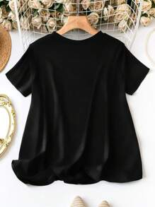 SHEIN Áo thun tay ngắn in họa tiết hoa cỡ lớn cho nữ - màu đen - Xem 2