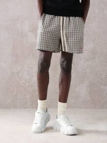 SUMWON 格纹抽绳夏季短裤经典常规版型轻盈运动休闲沙滩家居服度假春季日常短裤