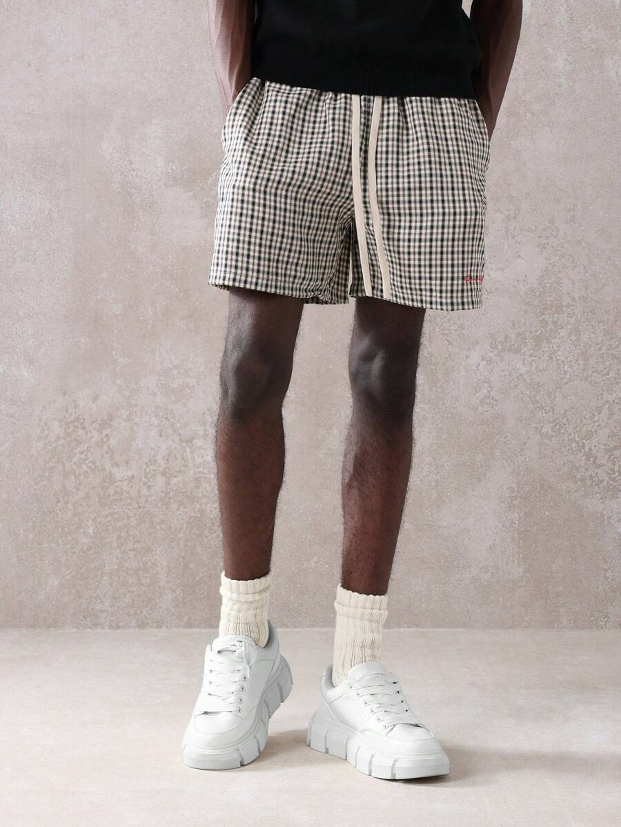 SUMWON 格纹抽绳夏季短裤经典常规版型轻盈运动休闲沙滩家居服度假春季日常短裤