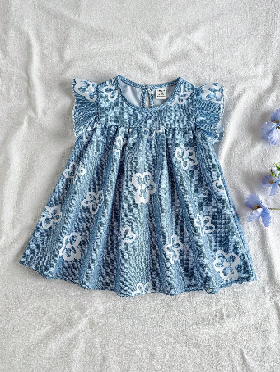 Vintaside Kids 1 件女婴休闲可爱花卉印花连衣裙 - 彩色 - 查看 1