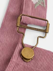 SHEIN Girlism 青少年女孩花卉刺繡燈芯絨背帶裙 - 藕粉色 - 查看 3