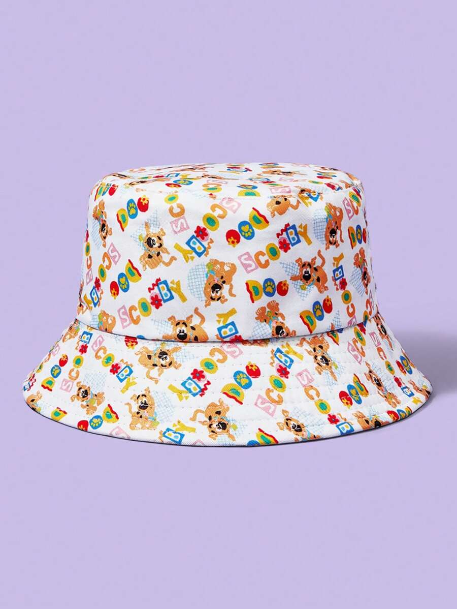 SCOOBY-DOO X SHEIN All-Over Cartoon Print White Bucket Hat - White - View 1