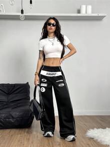 Coolane Pantalón de chándal con estampado de carreras de motocicleta de color negro para moteros - Negro - Ver 6