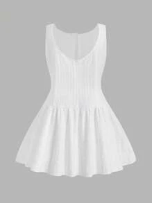 SHEIN EZwear Plus Size Solid Color Sleeveless Ruffle Hem Casual Dress - Apricot - View 2