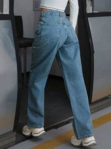 EURMUSE Comfort High Waist Straight Leg Jean Tinted Women S Outfits Work Outfits For Women Jean Outfit Women Women S Cargo Pants Women S Sets Women Clothing Y2k Women Summer Clothing Woman S Summer Clothes Women Summer Sets - Medium Wash - View 2