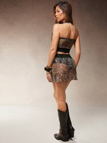 Hauture Women's Sexy Festival Party Coachella Printed Mini Skirt With Slit