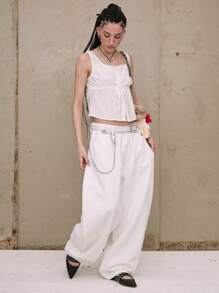 COUREZ Celana Jeans Unisex Wanita Pria Model Y2K Model Barrel Balloon Fit Low Rise Vintage 100% Katun - Putih - View 5