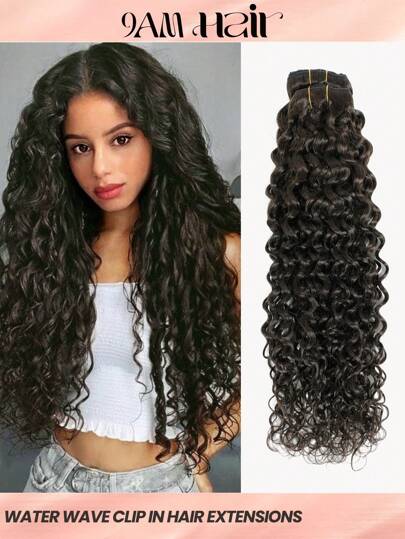10 piezas Extensiones de cabello humano con ondas de agua, color marrón oscuro, de 14-20 pulgadas, extensiones de cabello humano con clips para mujeres