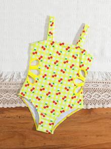 SHEIN 1pc Young Girl Simple Fashion Swimsuit, Suitable For Summer