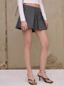 COUREZ Váy ngắn xếp ly kiểu Y2K, trang phục mùa hè cho nữ, phong cách vintage. - Xám - Xem 2