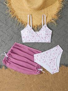 3pcs/Set Tween Girl Printed Tankini Swimwear - Purple - View 3