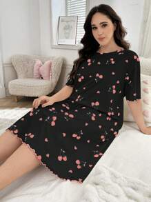 Napfluff CURVE Napfluff CURVE 大码女式樱桃印花圆领短袖睡袍，Moo Moo 睡裙 - 彩色 - 查看 3