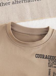 2 Stücke/Set Baby Jungen Lässig Einfarbiges Buchstaben Bedrucktes Kontrast Farbig Rundhals Kurzarm Oberteil + Einfarbige Elastische Taille Shorts Outfit, Sommer Lässig Bekleidung für Ausgehen und Sportbekleidung - Schwarz - Übersicht 3