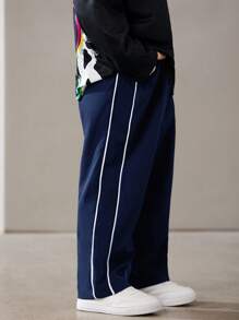 SHEIN Leap Crew 1pc Young Boys Casual Sports Athletic Trousers, Versatile & Practical, Soft & Comfortable With Drawstring, Suitable For Daily Wear, School, Outing, Exercise, All Seasons