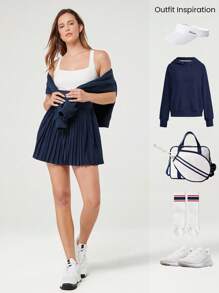 GLOWMODE Quick-Dry Tennis Built-In Cups Pleated Active Cutout Back High Waist Peekaboo Dress Medium Impact With Built-In Shorts Side Pockets Low Impact Running Training Workout Gym - Blue - View 10