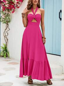 Vivid Eden 女士度假无袖连衣裙 - 玫紅色 - 查看 6