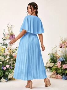 Cravure Plus Size Women Elegant Solid Chiffon Pleated Waist A-Line Midi Dress Wedding Day Wedding Guest