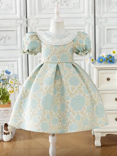 婚纱礼服女童小女孩新款聚会公主花童礼服选美生日庆典主持人舞会礼服长款连衣裙高端