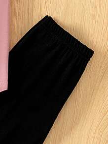 2 件套年轻女孩休闲简约复活节兔子图案短袖上衣和紧身裤套装，适合夏季 - 彩色 - 查看 4