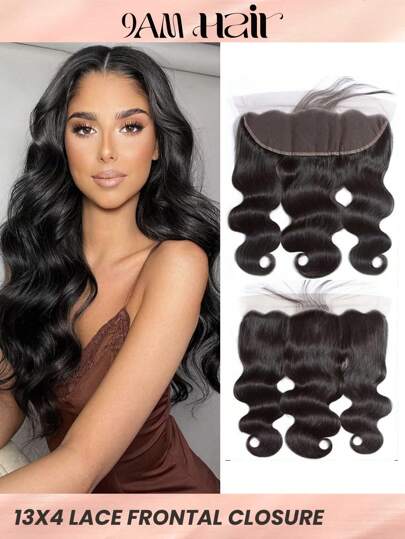 Body Wave Hair 180% Density 13X4 Lace Closure Invisible True Single Tiny Knots Silky Straight Human Hair Pre Plucked With Baby Hair For Women Natural Black Color 8-18 Inch