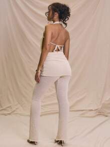 MUSERA Draped Halter Neck Textured Knit Tie Back Skirt Overlay Jumpsuit Summer Holiday Cute Soft Serve Ibiza