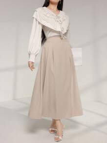 Modelyn Women Asymmetrical Waistband Pleated A-Line Skirt Fall Cloth For Women