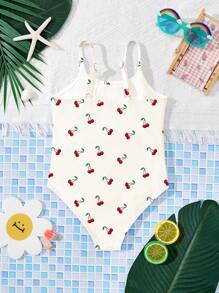 SHEIN 年轻女孩简约休闲细肩带连体泳衣，适合夏季 - 彩色 - 查看 2