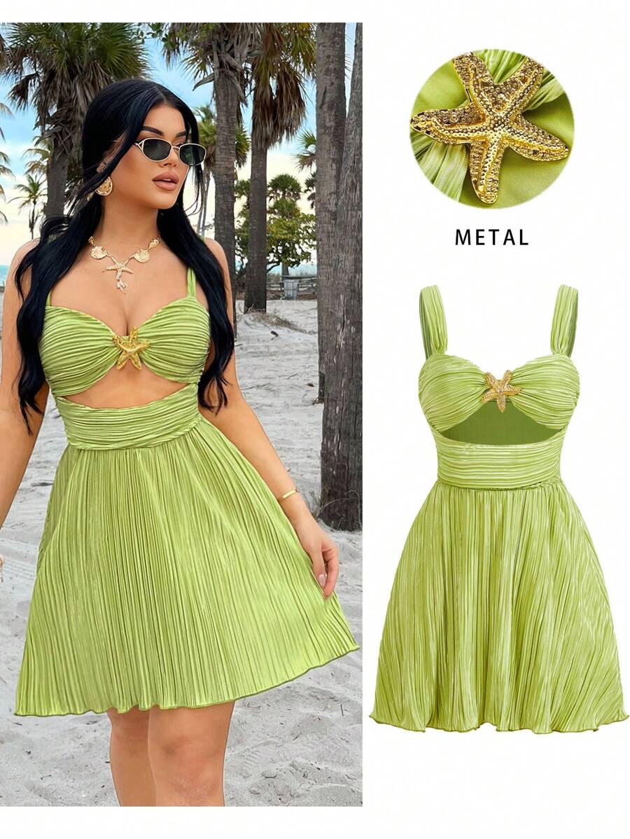 SHEIN SXY Women's Casual Minimalist Design Mini Dress, For Daily Wear,Sun Dresses Women,Resort Women,Ibiza Outfits,,Spring Break,Summer,Beach,Vacation - Green - View 1