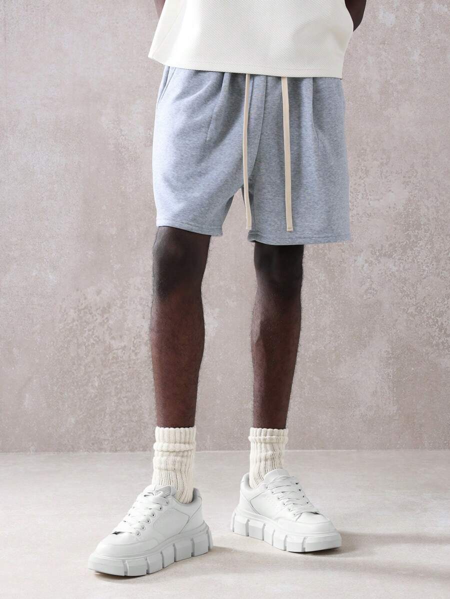 SUMWON Essential Pleated Athletic Shorts Drawstring Waistband Lightweight Training Workout Casual Summer Sports Gym Relaxed Fit Activewear Performance Shorts - Light Grey - View 1