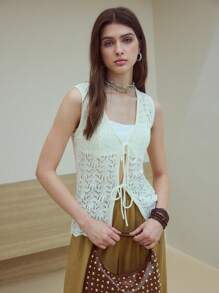 MOTF STUDIO 结饰镂空毛衣 - 米色 - 查看 6