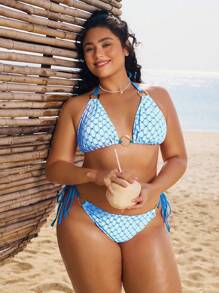 Swim Mod 2 件大码女士性感甜美休闲彩色金属点缀吊带比基尼度假泳装