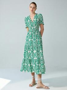 Aveloria Modichic 女式 V 领波西米亚灯笼袖连衣裙