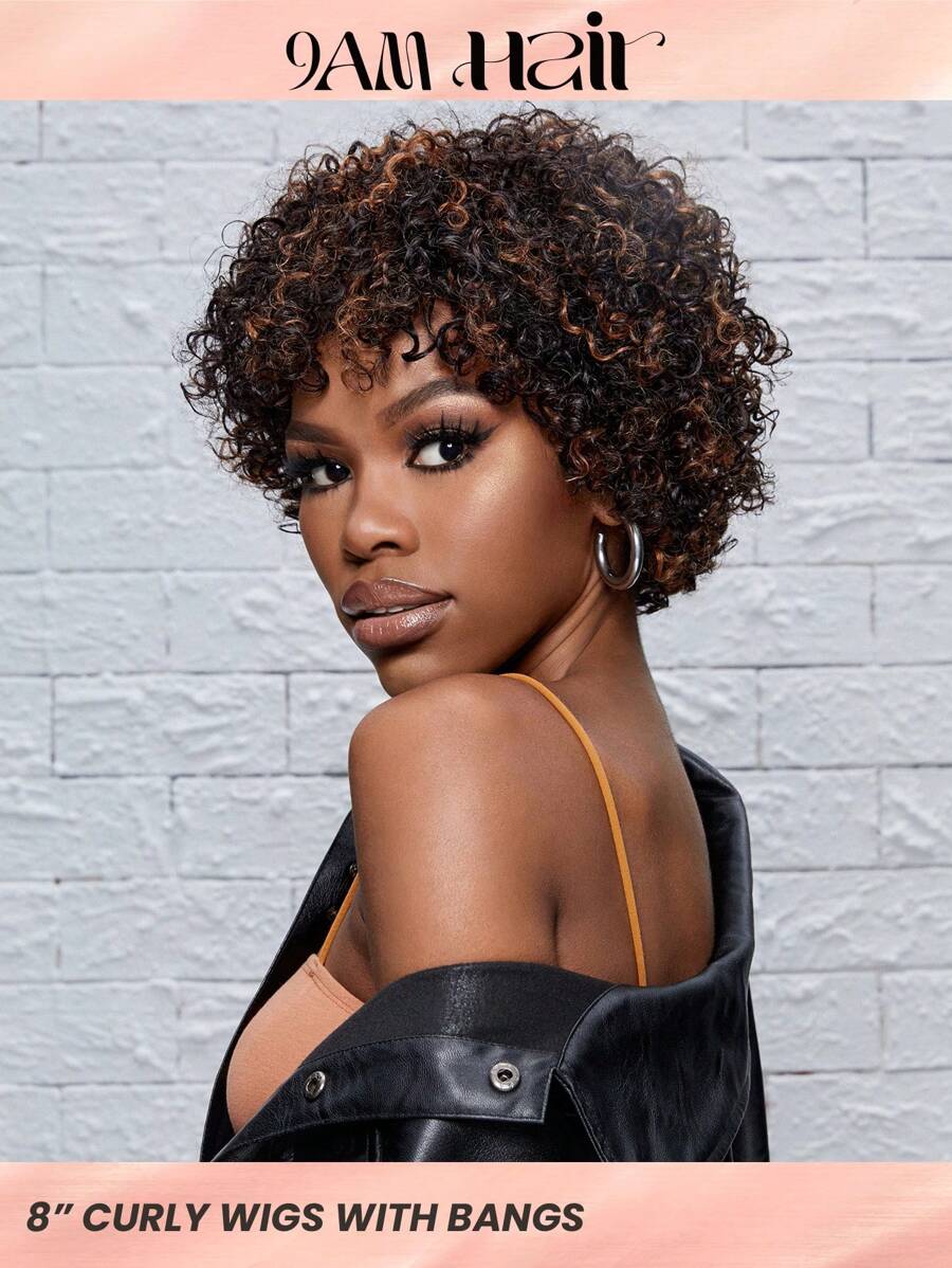 Short Curly Human Hair Wigs 1B/30 Colored Short Curly Wigs For Women 8 Inch Curly Wig 150% Density - S1/30 - View 1