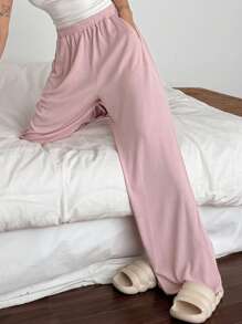 DAZY 女式简约柔软针织罗纹宽松睡裤睡衣 - 粉色 - 查看 5