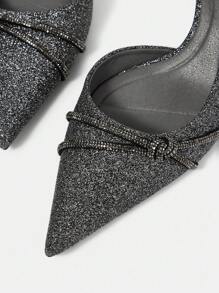 CUCCOO HITCHD Pointed Toe Glittering Low Heel Comfortable Fashionable Versatile Rhinestone Decor Women Backless High Heel Pumps