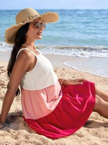 SHEIN Women's Casual Summer Nursing Dress: Sleeveless, Strappy, Multicolor Woven Fabric With Flounce Hem And Convenient Breastfeeding Access - Multicolor - View 4