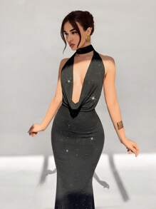 Aloruh Robe longue moulante noire sexy avec fines bretelles et dos nu pour festival de musique et fête