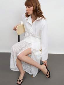 Maija Jupe fendue à côtés en dentelle contrastée pour femmes, mode