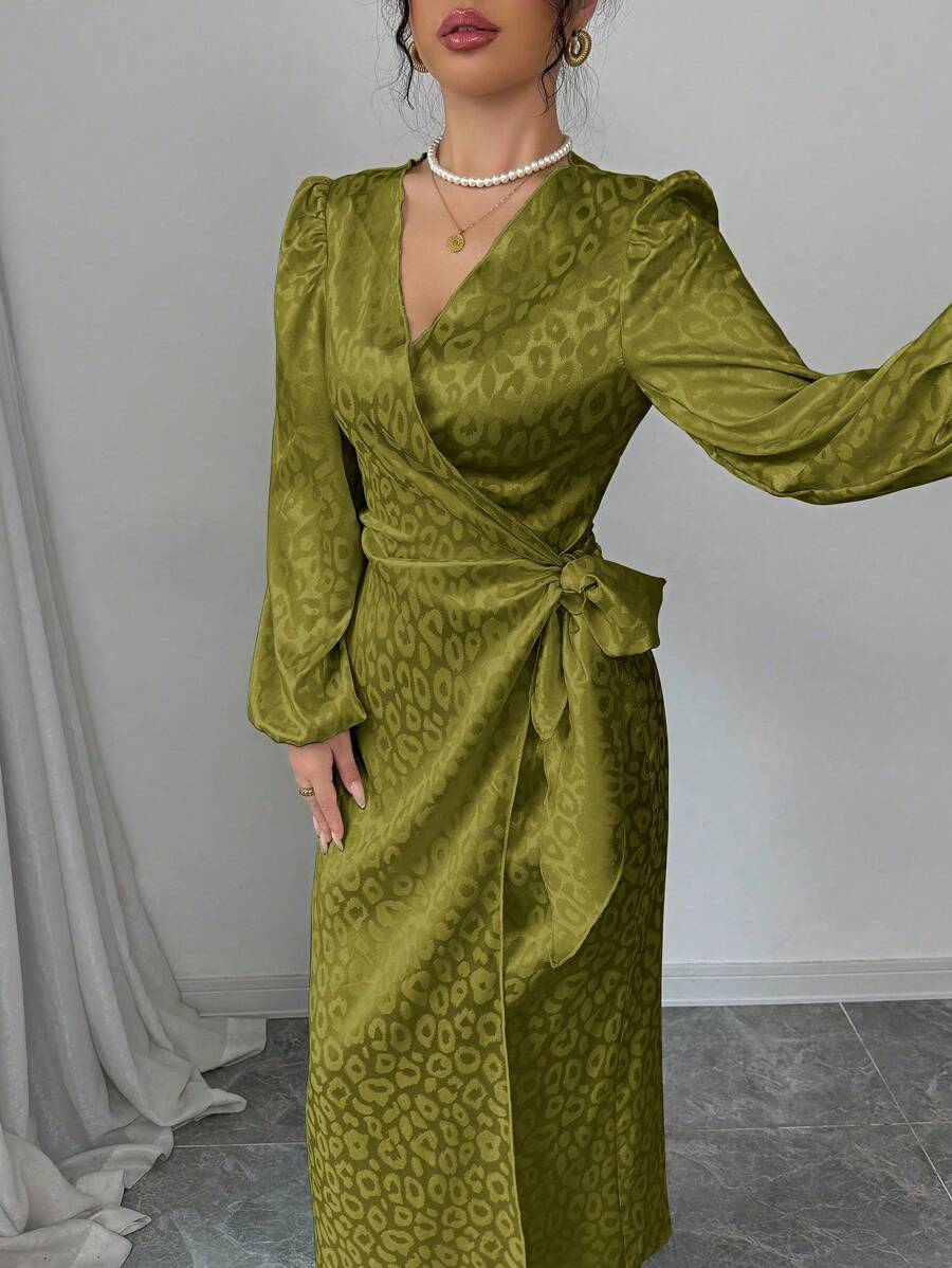 Modelyn 女士优雅腰部图案紧身连衣裙，适合春夏季 - 綠色 - 查看 1