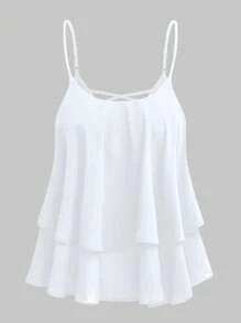 SHEIN Clasi Chiffon Layered Crisscross Back Slim-Fitted Camisole Top - White - View 4