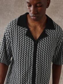 SUMWON 纹理几何图案里维尔领针织衬衫常规版型纽扣式 Polo 衫休闲度假装夏季度假海滩派对复古风格晚装 - 彩色 - 查看 5