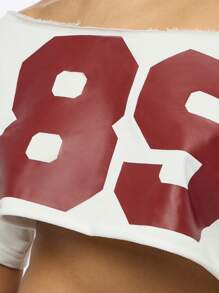 SUMWON WOMEN 露肩号码球衣短款上衣短袖足球篮球校队球员比赛日球迷服装 - 白色 - 查看 5