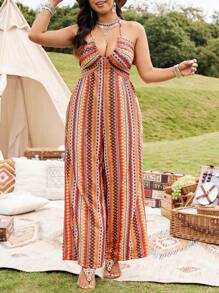 SHEIN LUNE Plus Size Bohemian Print Jumpsuit - Multicolor - View 6