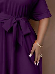 Maweii Vestido largo con cinturón y cuello asimétrico de línea A para mujer de talla grande - Morado - Ver 6