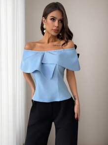 Firerie Blusa elegante e minimal chic da donna con spalla aperta e orlo asimmetrico, adatta per l&#39;ufficio e pendolarismo, per la primavera/estate