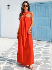 Vivid Eden 无袖露背侧开衩沙滩裙，春夏 - 橘色 - 查看 5