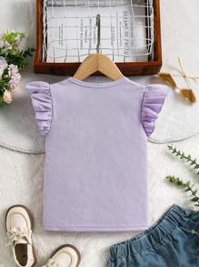 SHEIN 少女甜美百搭纯色罗纹盖袖圆领蝴蝶结T恤，适合日常、聚会、户外活动。不仅拥有时尚感，而且穿着舒适，更能展现少女夏日活泼可爱、甜美优雅的气质。 - 紫色 - 查看 2