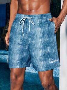 Manfinity VDAYZ Pantaloni scurți de plajă cu imprimeu Tie-Dye pentru bărbați, vacanță ocazională